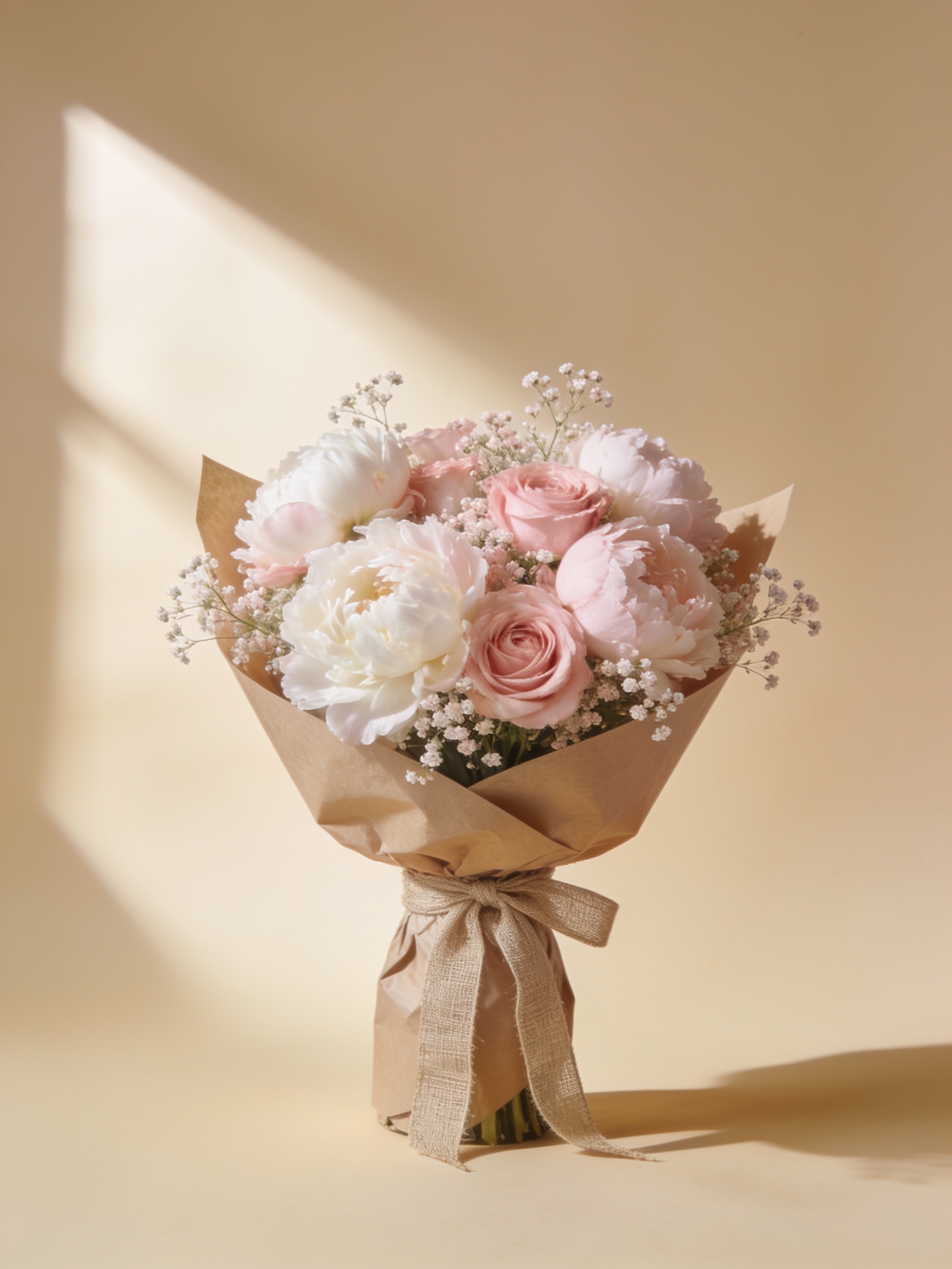 Bouquet Brise — pivoines blanches et roses poudrées